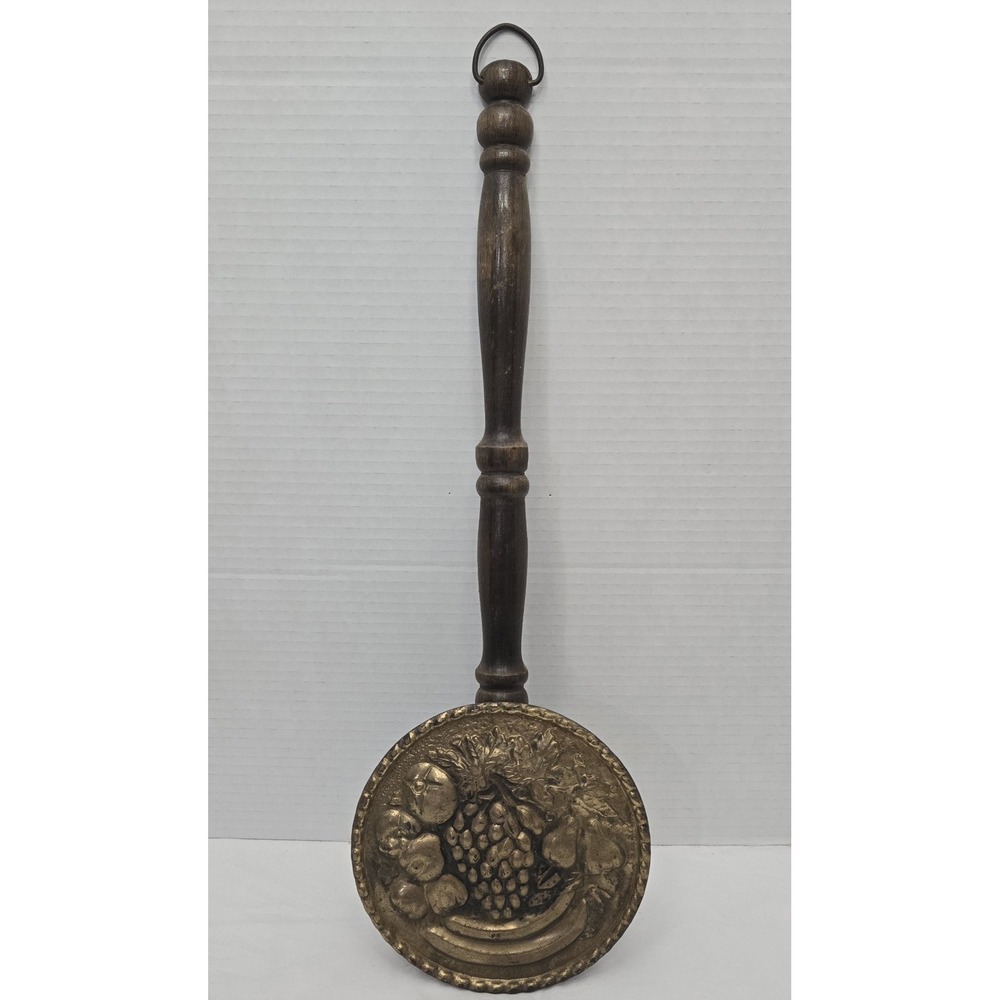 Brass And Wood Wall Hanger Faux Bed Warmer Made in England Vintage See Pictures